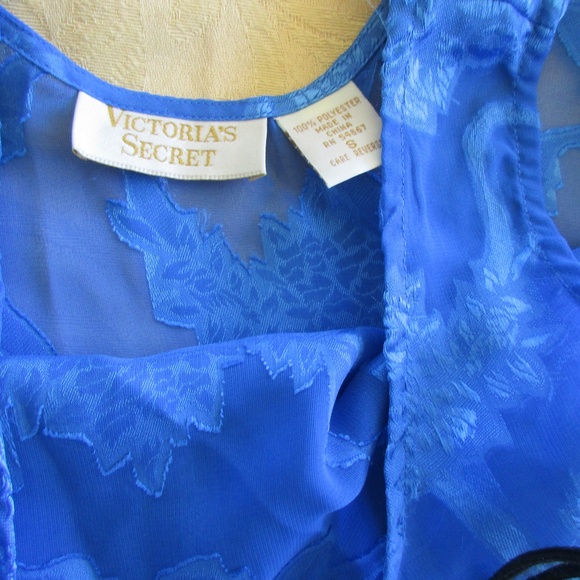 Vintage Royal Blue Victoria Secret 2 pc Baby Doll Nightie Lingerie - Picture 6 of 8